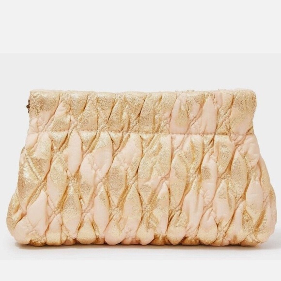 Lilly Pulitzer, New with Tag, Chancey Gold Quilted Clutch with optional strap - Picture 6 of 12